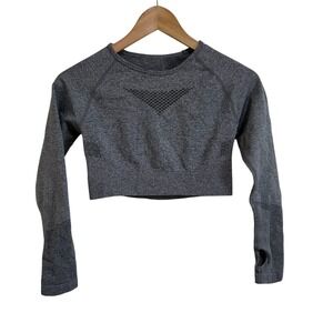 Gray Long Sleeve Crop Top‎ Thumb Hole Athletic Activewear small
